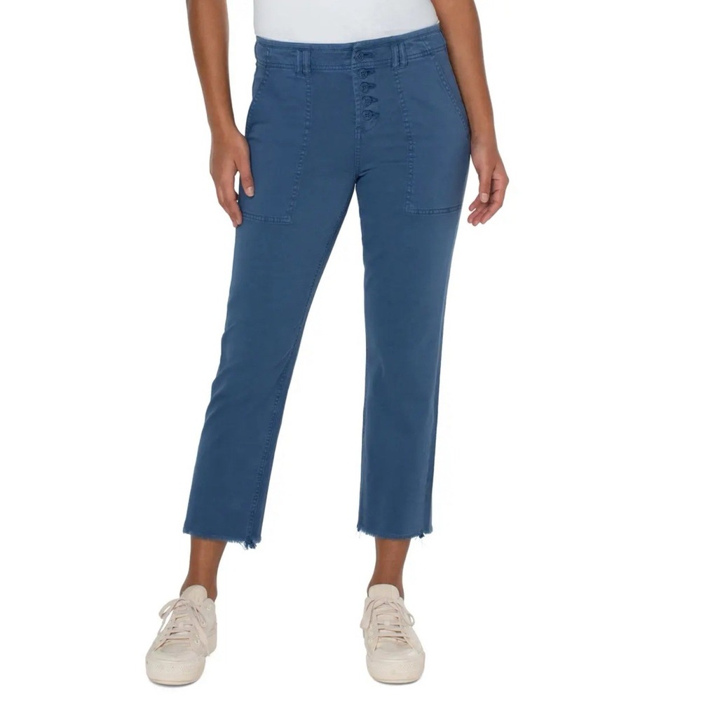 Liverpool High Waist Straight Leg Blue Ankle Jeans Button Fly Raw Hem Size 0/25